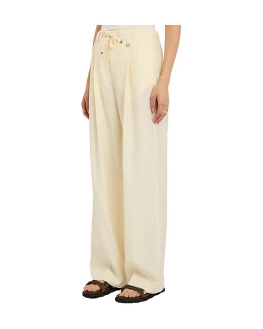 Moncler Natural Drawstring Straight-Leg Wool Trousers