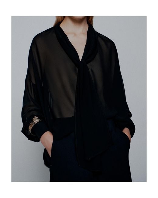 Marella Black Crepe Georgette Tie-Up Blouse