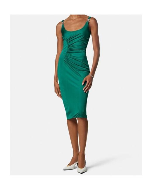 Versace Green Sleeveless Draped Midi Dress