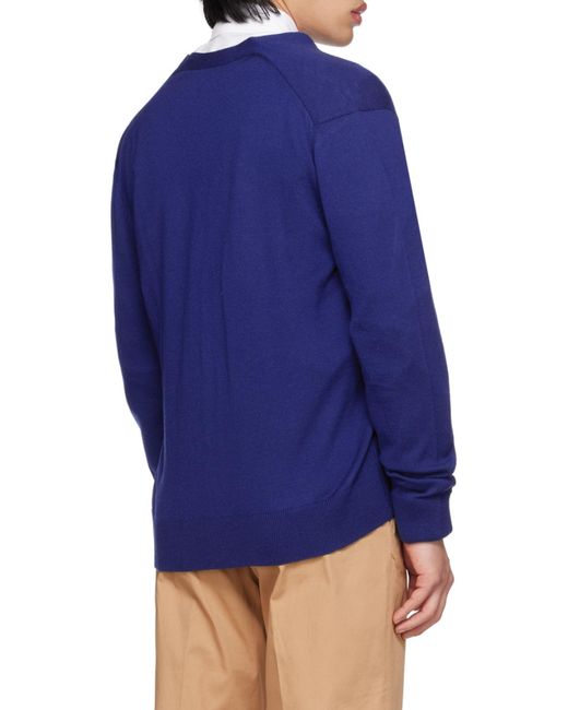 Maison Kitsuné Blue Maison Kitsuné Chillax Fox-Patch V-Neck Cardigan for men