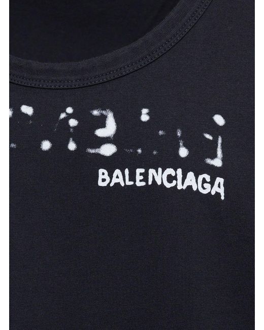 Balenciaga Black Logo-Print Cotton Tank Top for men