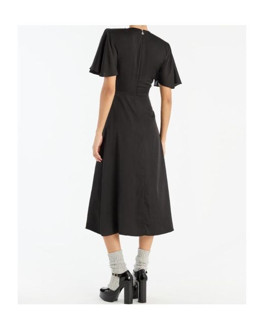 ROTATE BIRGER CHRISTENSEN Black Round Neck Short Sleeve Dress