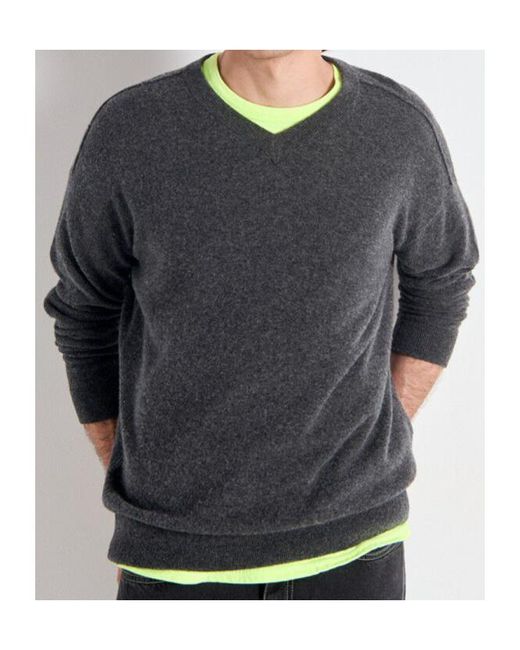 American Vintage Gray Relaxed V-Neck Knitted Sweater for men
