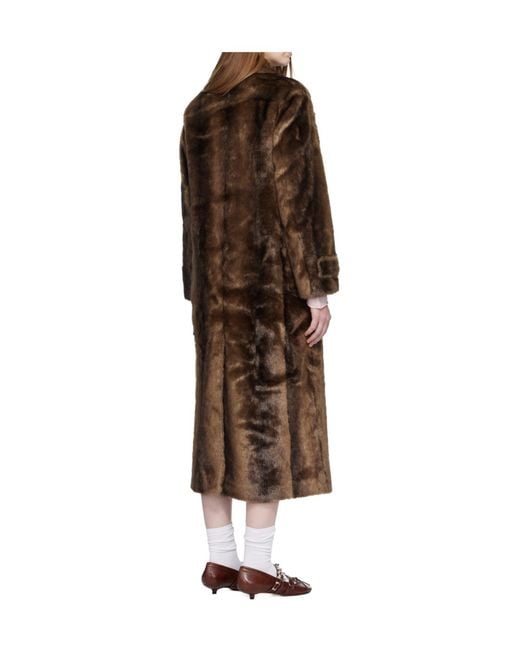 OPEN YY Brown Faux Fur Coat With Lapel And Buttons