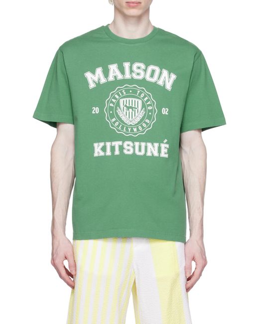 Maison Kitsuné Green Logo-Print Cotton T-Shirt for men