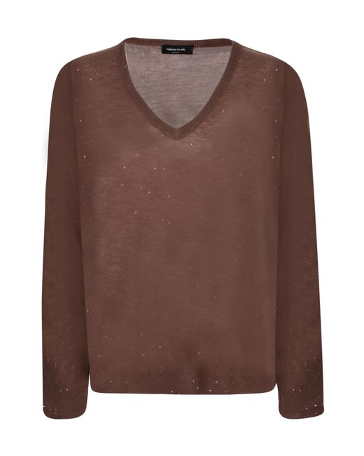Fabiana Filippi Brown Sequin Embellished V-Neck Jumper