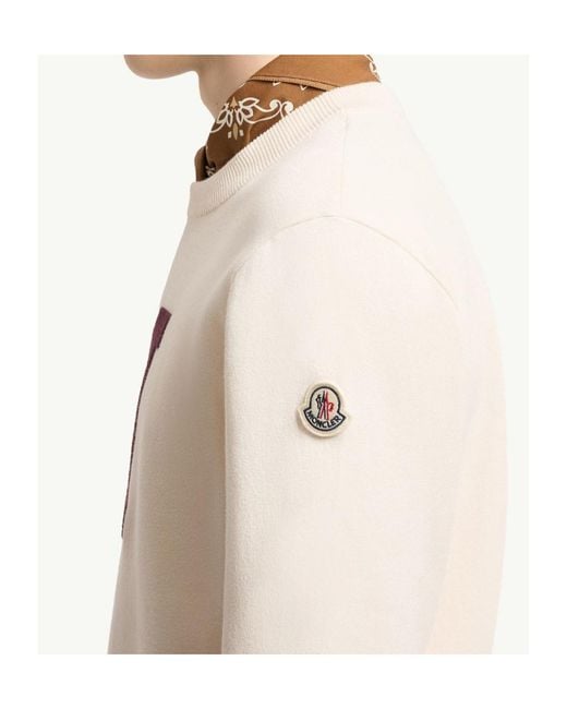 Moncler White Monogram Cotton Blend Sweater for men