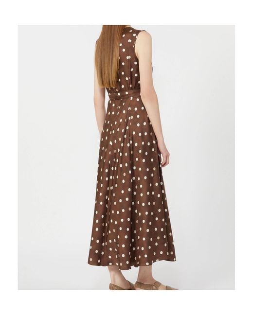 Max Mara Brown Silk Polka-Dot Martina Midi Dress