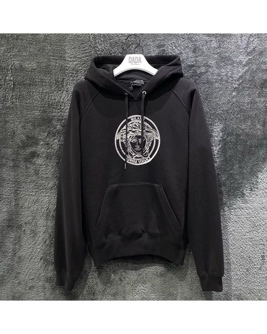 Versace Black Logo-Print Hoodie for men