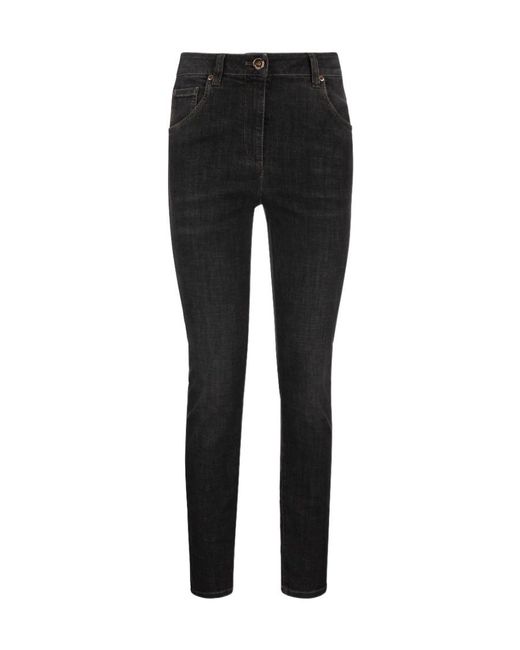 Brunello Cucinelli Black High-Waist Embellished Jeans