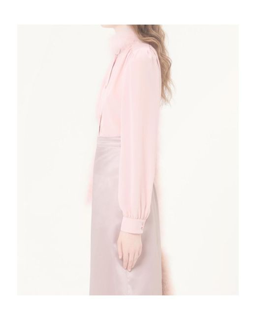 Valentino Pink Crepe De Chine Shirt With Feathers