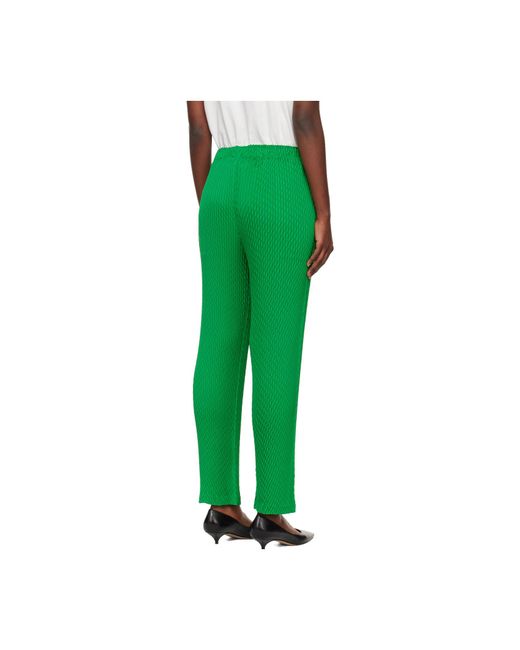 Issey Miyake Green Pleated Satin Casual Trousers
