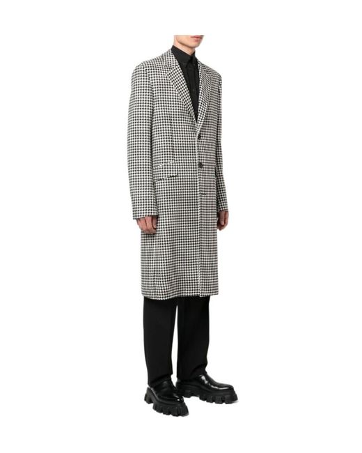 McQueen Gray Houndstooth Single-Breasted Coat for men