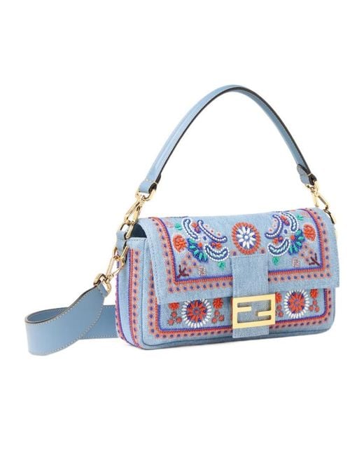 Fendi Blue Baguette Bead-Embroidered Shoulder Bag