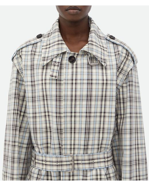 Bottega Veneta Gray Checked Cotton Trench Coat