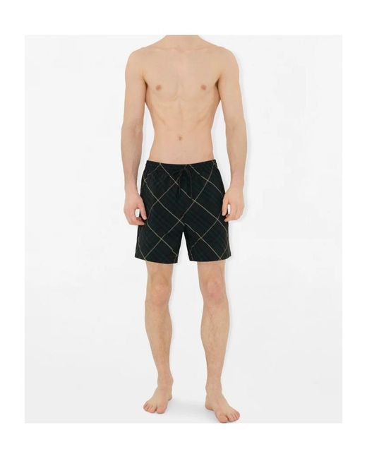 Burberry Green Check-Print Drawstring Swim Shorts for men