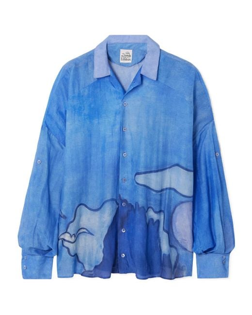 Donde Esteban Blue Printed Silk Shirt