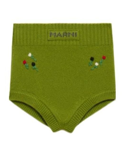 Marni Green Wool-Cashmere Briefs With Flower Embroidery