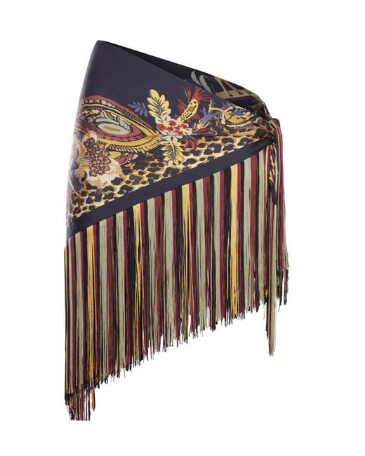 Etro Brown Paisley Leopard-Print Fringe Scarf