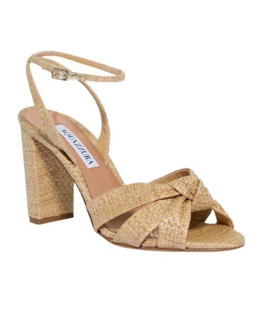 Aquazzura Metallic Knot-Detail Block-Heel Sandals