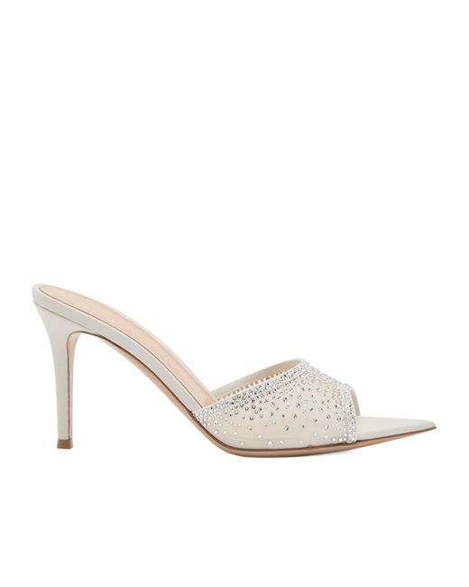Gianvito Rossi White Rania 85 Crystal-Embellished Mesh Mules