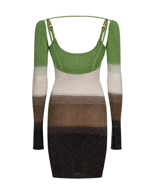 Gcds Knitted Striped Mini Dress in Green | Lyst UK