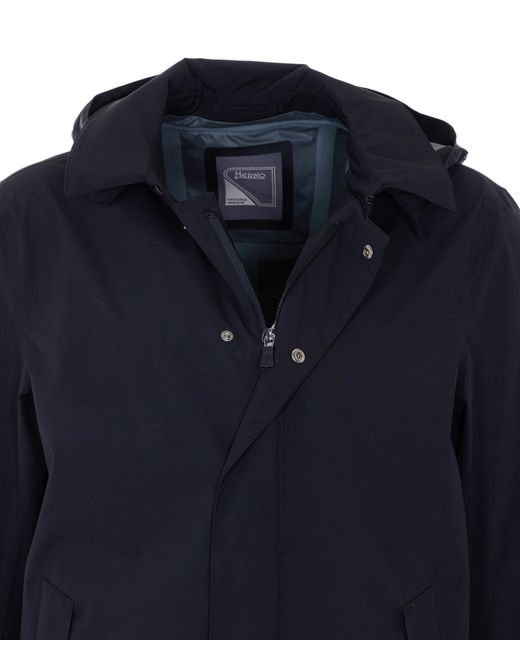 Herno Blue Zip-Up Hooded Coat for men