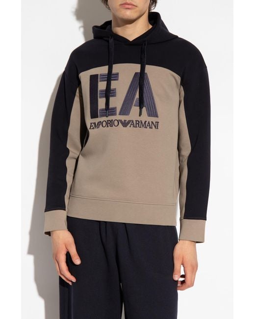 Emporio Armani Blue Logo-Embroidered Colour-Block Hoodie for men