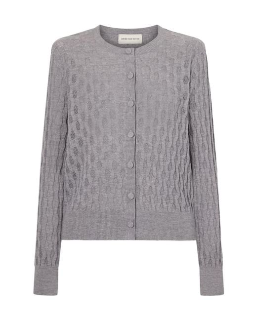 Dries Van Noten Gray Pointelle-Knit Merino Wool Cardigan