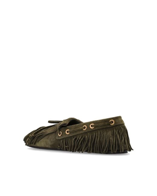Etro Green Fringed Moccasin Flat Shoes