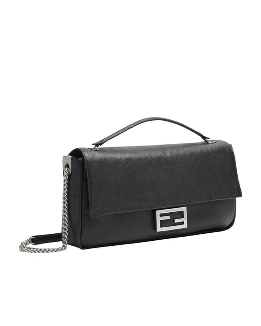 Fendi Black Baguette Chain-Linked Large Shoulder Bag
