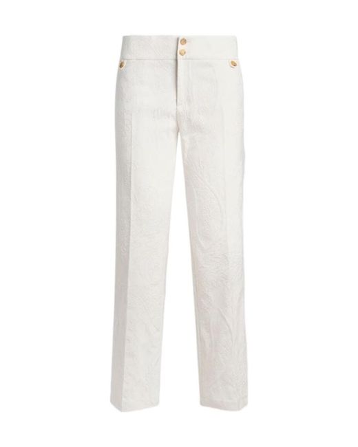 Etro White High-Waist Paisley Pants