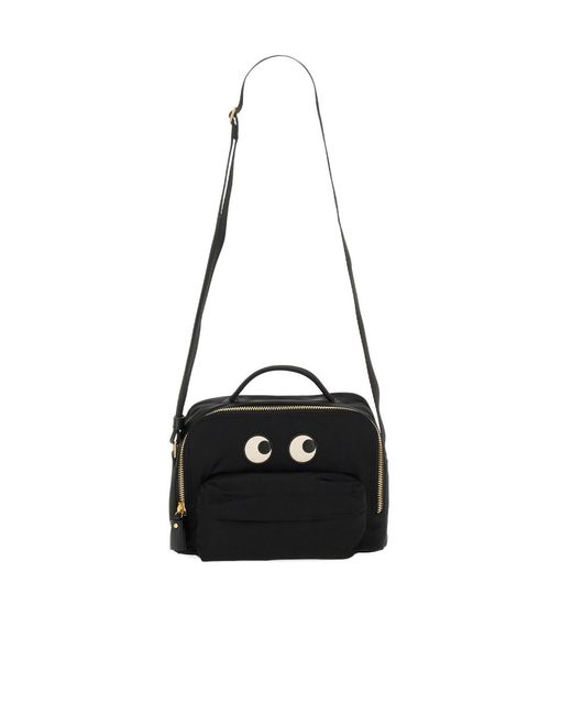 Anya Hindmarch Black Eyes Patch Zipped Shoulder Bag