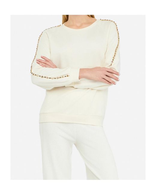 Liu Jo White Rhinestone-Embellished Crew-Neck Sweatshirt