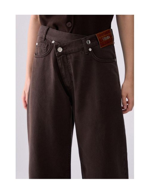 Liu Jo Brown Straight Trousers With Asymmetrical Waistband