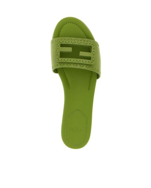 Fendi Green Baguette Ff Slip-On Slides
