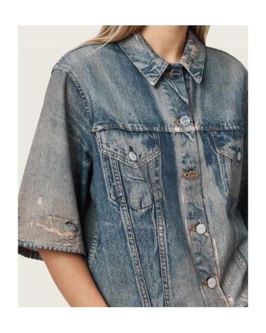 AllSaints Blue Juni Terry Short Sleeve Illusion Of Denim Shirt