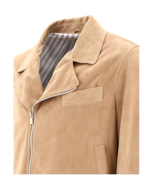 Brunello Cucinelli Natural Suede Biker Jacket for men