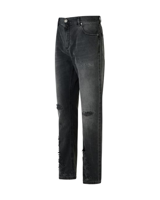 Balmain Gray Distressed Slim Fit Jeans for men