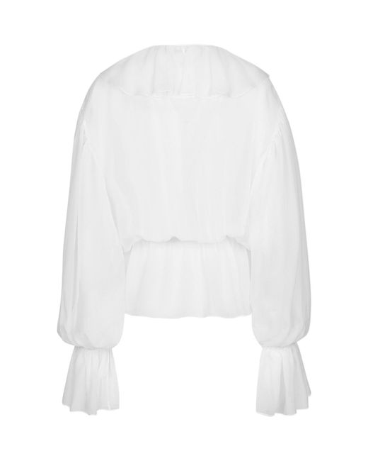 Dolce & Gabbana White Ruffle Detailed Chiffon Blouse