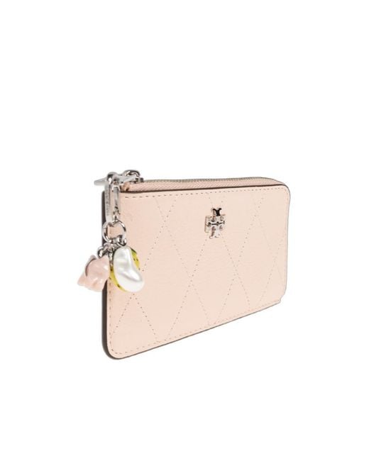 Tory Burch Pink Charlie Quilted Card Case