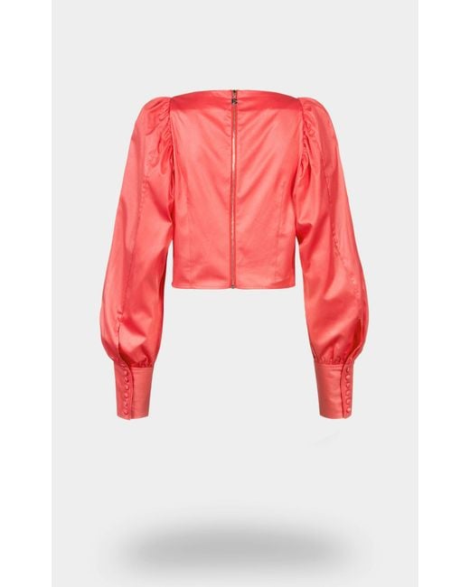 ROTATE BIRGER CHRISTENSEN Red Deep V-Neck Ruched Blouse
