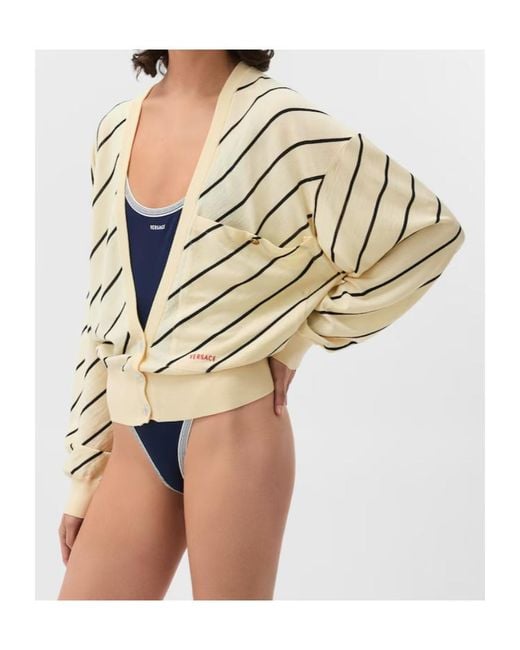 Versace Metallic Striped V-Neck Cardigan