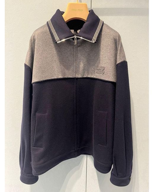 Miu Miu Blue Wool-Cashmere Bomber Jacket