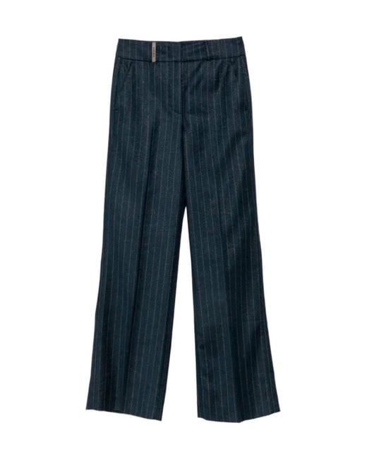 Peserico Blue Pinstripe-Pattern Trousers