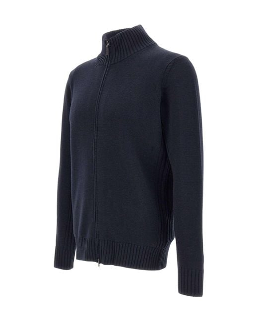 Kangra Cashmere Blue Kangra Ribbed Zip Stand-Collar Cardigan for men