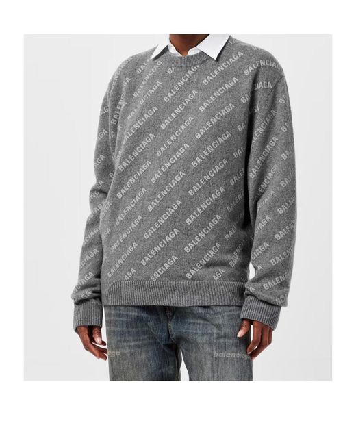 Balenciaga Gray Mini All-Over Logo Sweater