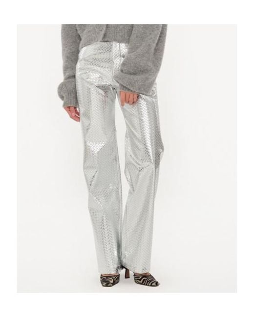 ROTATE BIRGER CHRISTENSEN Gray Metallic-Effect High-Rise Straight Pants