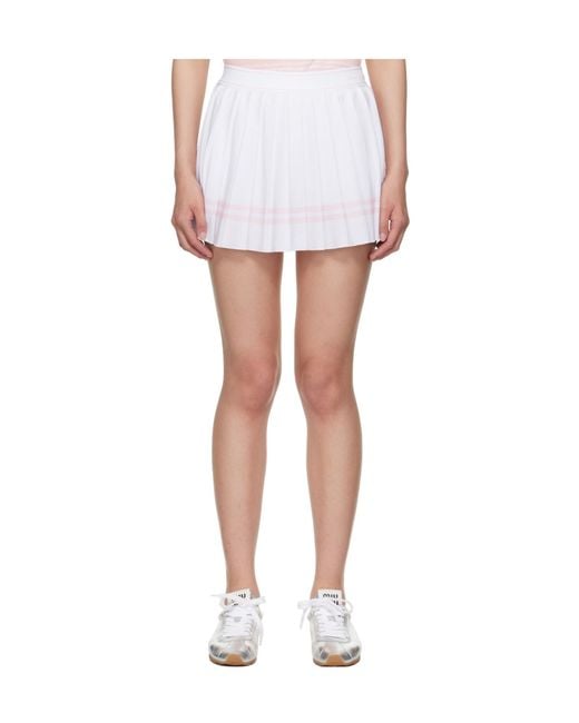 Sporty & Rich White Vendome Script Pleated Midi Skirt