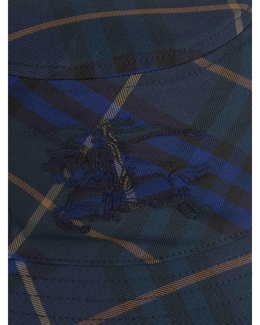 Burberry Blue Ekd Motif Checked Bucket Hat for men